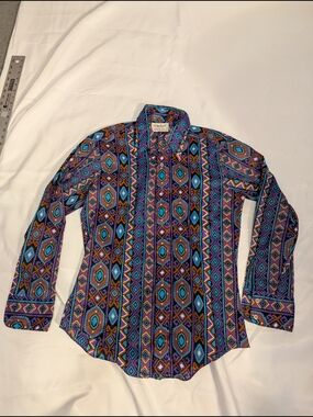 Marlboro Purple, Teal & Orange Geometric Button-Up